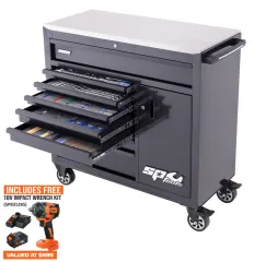 SUMO SERIES ROLLER CABINET TOOL KIT WITH POWER TOOL CUPBOARD - 218PC - METRIC/SAE - BLACK/BLACK - BONUS EVAS